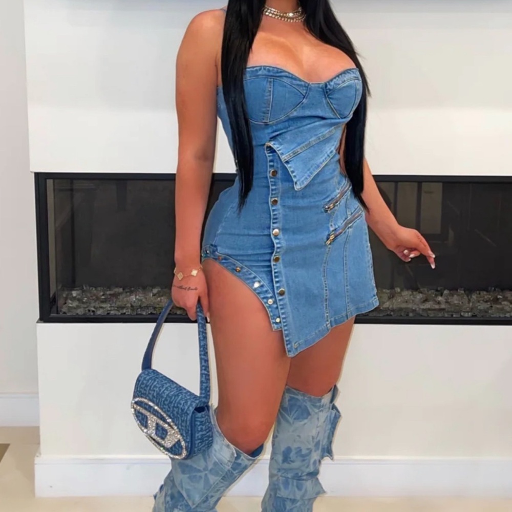Elite Denim Mini Dress - POSH BY V